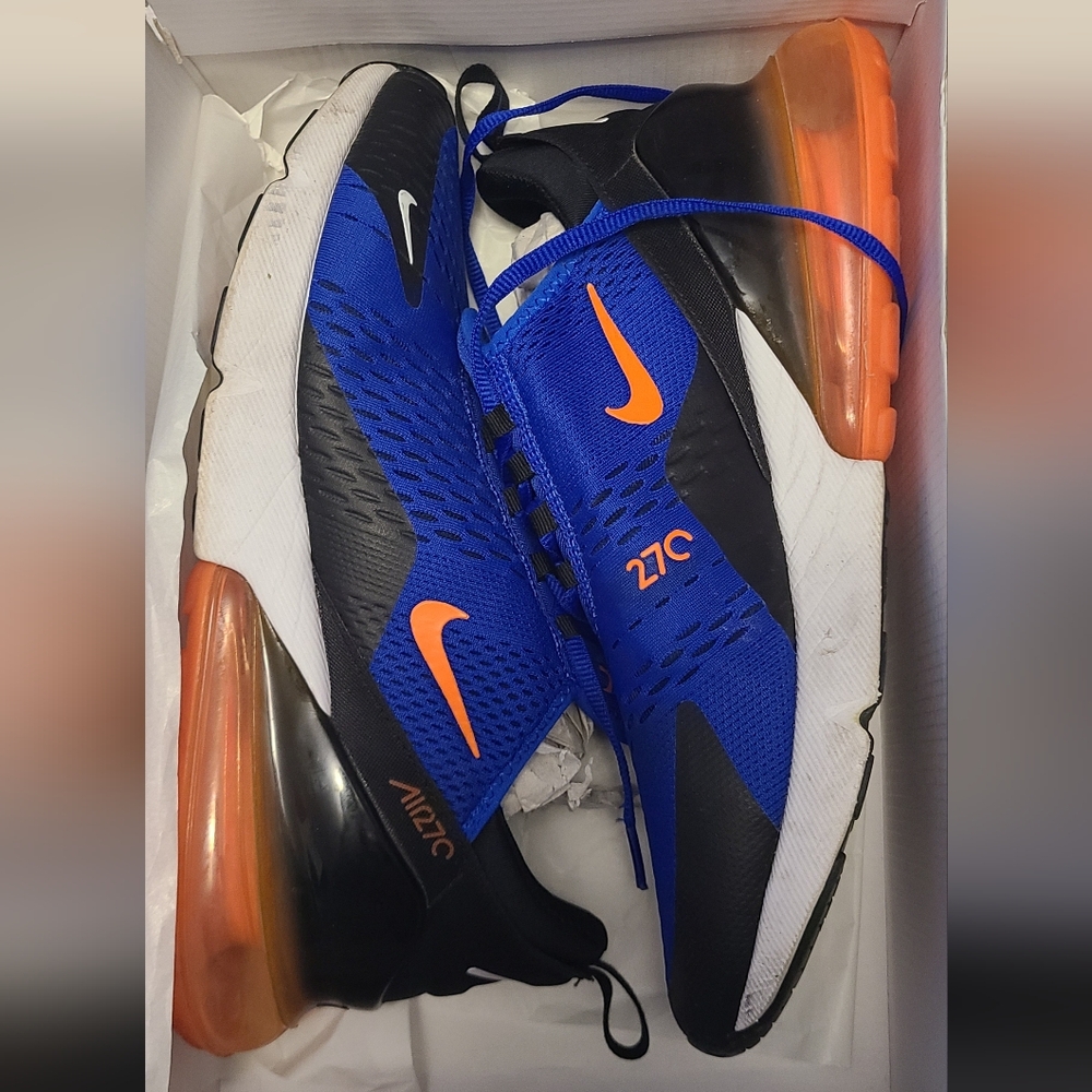 Nike Air Max 270 Black and Blue with Orange Accents